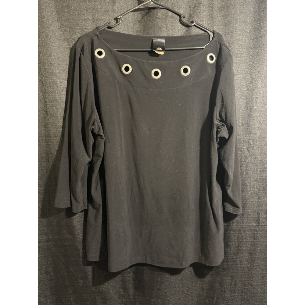 Vintage J.T.B. Woman Black Grommet Neck 3/4 Sleeve Tunic Top Plus Size 2X